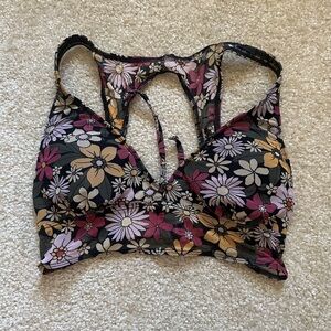 Floral Women's Bralette, Padded, Adjustable Tie Back, Open Back
